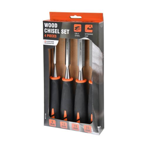 4pc Supercraft Wood Chisel DIY/Carpentry Tools Set W/ Striking Cap 6/13/19/25mm