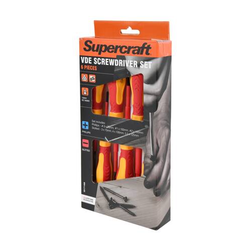 6pc Supercraft VDE-Certified Screwdriver DIY Tool Set Phillips & Slotted