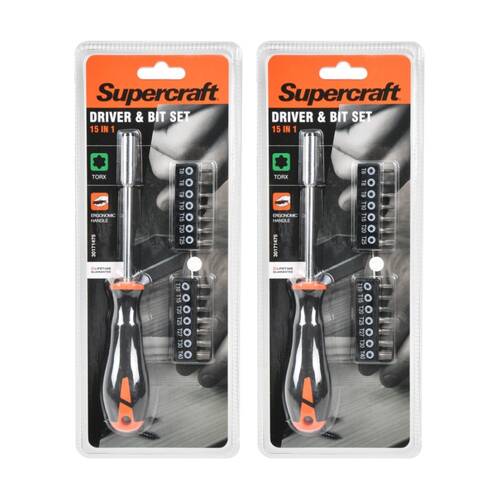 2PK Supercraft 15-in-1 Torx Screwdriver & Bit DIY/Carpentry Tool Set Multi-sized