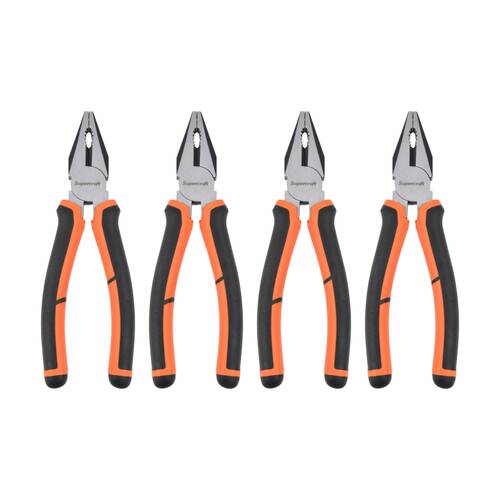4PK Supercraft Combination Chrome Vanadium Steel Plier W/ Soft Grip Handle 180mm