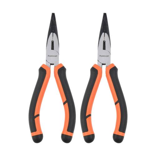 2PK Supercraft Long Nose Chrome Vanadium Steel Plier W/ Soft Grip Handles 160mm