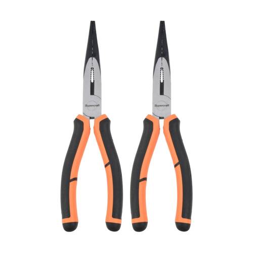 2PK Supercraft Long Nose Chrome Vanadium Steel Plier W/ Soft Grip Handles 200mm