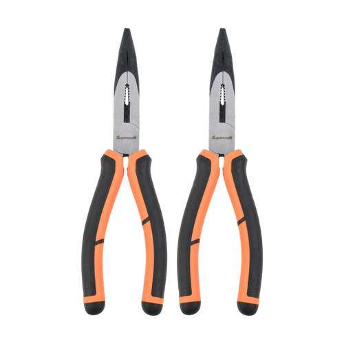 2PK Supercraft Long Nose Bent Chrome Vanadium Steel Plier W/ Soft Grip 200mm