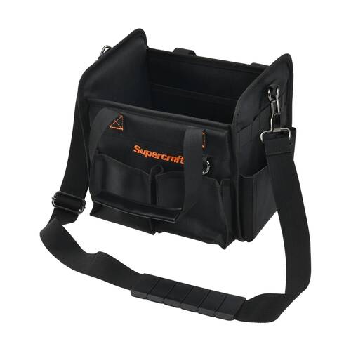 Supercraft Durable Tool Tote W/ Adjustable Shoulder Strap & Pockets Black 250mm