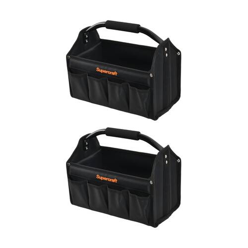 2PK Supercraft Foldable Open Top Tool Tote W/ Reinforced Handle & Pockets 320mm
