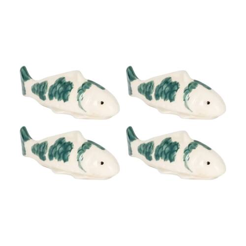 4PK Floating Koi Fish Decorative Ceramic Pond Ornament Green 11.4cm