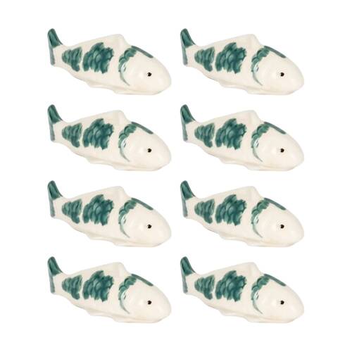 8PK Floating Koi Fish Decorative Ceramic Pond Ornament Green 11.4cm