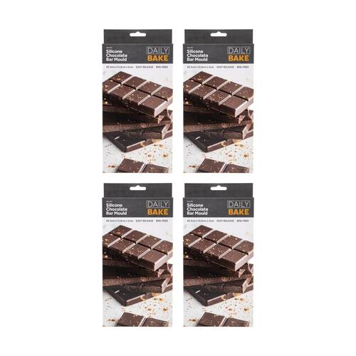 4x 2pc Daily Bake Easy Release Silicone Chocolate Bar Mould Set 25.3x13.8cm