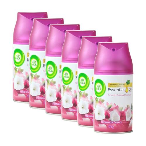 6PK Air Wick Freshmatic Spray Refill Room Freshner Smooth Satin & Moon Lily 174g
