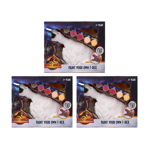 3PK Jurassic World Paint Your Own Plaster T-Rex Kids Craft Kit 3y+ Multicolour