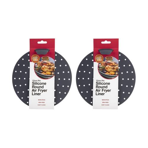 2PK Daily Bake Non-Stick Round Silicone Air Fryer Liner 22cm Diameter Charcoal