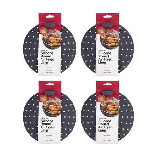 4PK Daily Bake Non-Stick Round Silicone Air Fryer Liner 22cm Diameter Charcoal