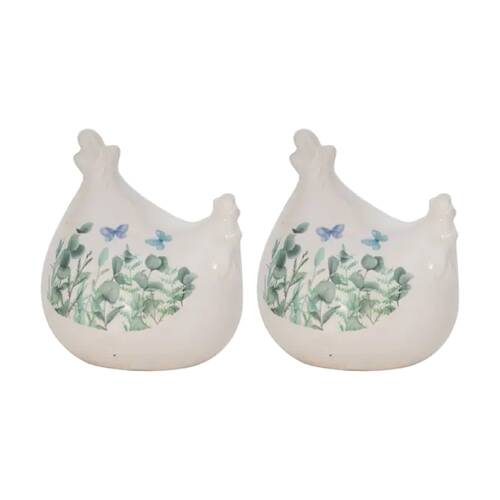 2PK Butterfly Chicken Ceramic Decorative Garden Decor Ornament Blue