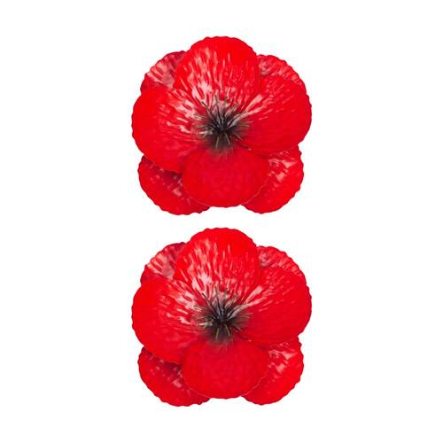 2PK Small Decorative Garden Wall Poppy Flower Ornament W/ Hook Red