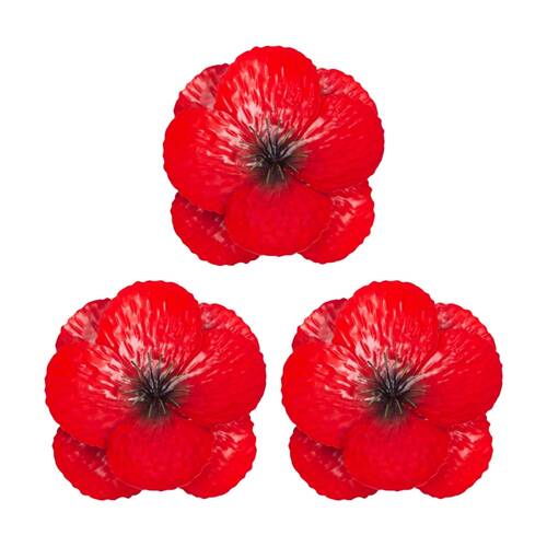 3PK Small Decorative Garden Wall Poppy Flower Ornament W/ Hook Red