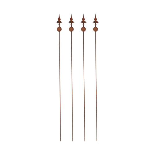 4x 6pc Mixed Designs Pre-Rusted Steel Garden Stakes Ornament Decor Set Brown