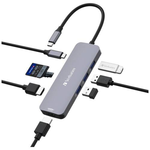VERBATIM USB-C Connected USB-A & C/HDMI/RJ45 Multiport Connection Hub CMH-08