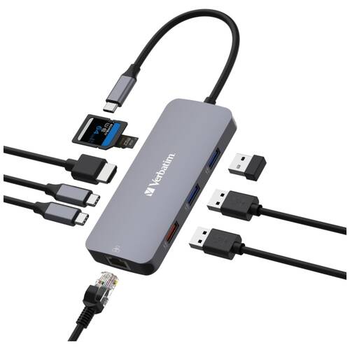 VERBATIM USB-C Connected USB-A & C/HDMI/RJ45 Multiport Connection Hub CMH-09