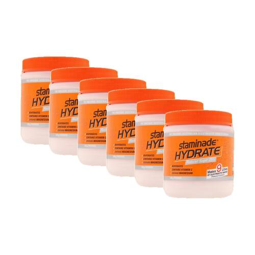 6PK Staminade Hydrate 25% Less Sugar Orange Powder Electrolyte Sports Drink 585g