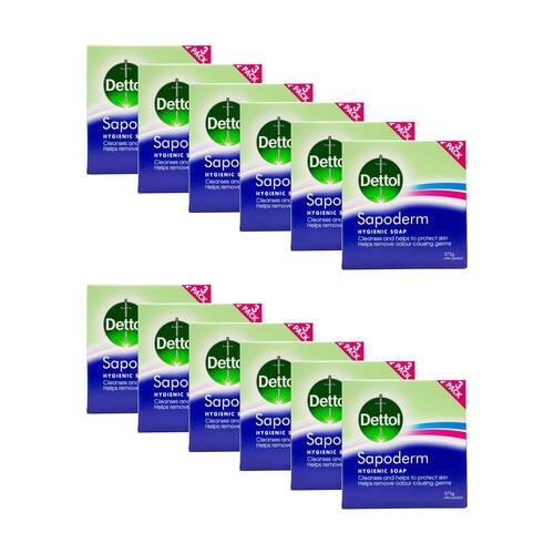 12x 3pc Dettol Hygenic & Odour-Removing Sapoderm Cleansing Soap Bar Set 375g