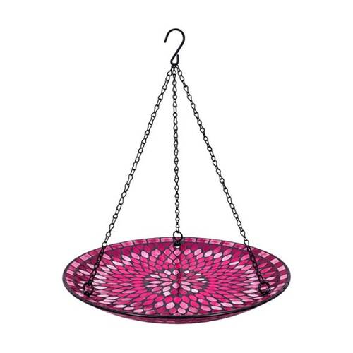 Hanging Bird Bath Mosaic Design Red Functional Garden Ornament