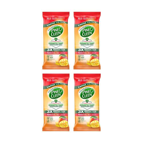 4x 110pc Pine O Cleen Pack Household Grade Disinfectant Wipes Mango Scent