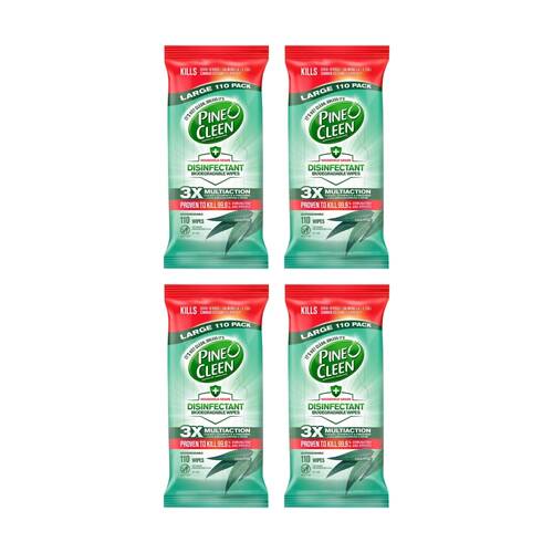 4x 110pc Pine O Cleen Pack Household Grade Disinfectant Wipes Eucalyptus Scent