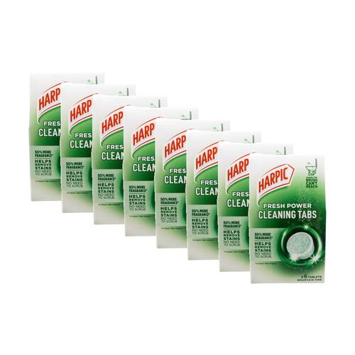 8x 6pc Harpic Antibacterial Fresh Power Toilet Cleaning Tabs Mountain Pine