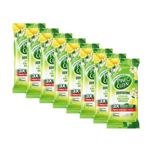 8x 100pc Pine O Cleen Wipes Scentsations Spring Orchard Breeze Disinfects