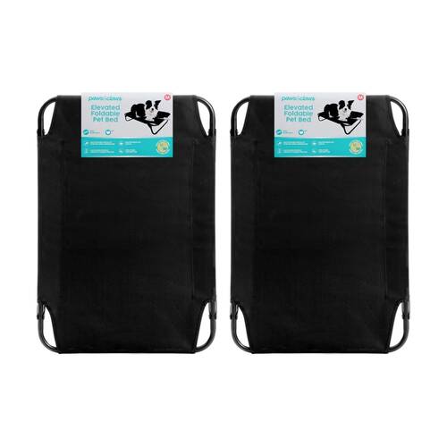 2x Paws And Claws Foldable Elevated Dog Pet Bed Black 80x55x18cm Medium