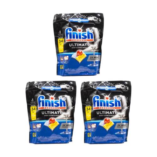 3x 34pc Finish Powerball Ultimate Deep Clean & Shine Dishwasher Tablets Lemon