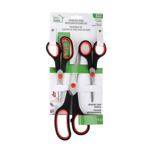 3pc Ideal Home Multipurpose Scissors W/ Soft Grip Handle Stainless Steel