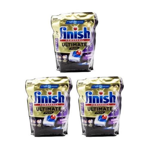 3x 62pc Finish Dishwasher Tablets Powerball Ultimate Plus Fresh Material Care