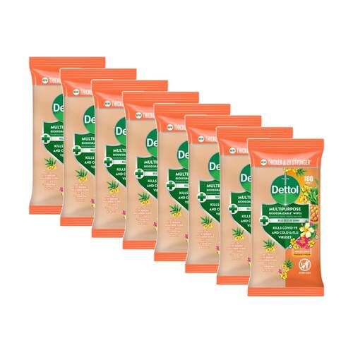 8x 100pc Dettol Wipes Multipurpose Thicker And 2x Stronger Tropical Burst
