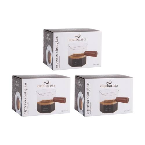 3PK Casabarista Espresso Shot Glass W/ Wooden Handle & Spout 120ml