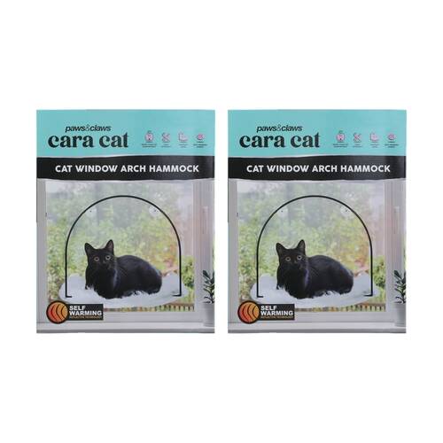 2x Paws And Claws Cat Window Arch Hammock W/ Self Warming Insert 50x40x30cm
