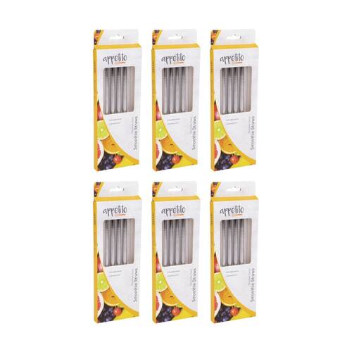 6x 4pc Appetito Stainless Steel Straight Smoothie Straws Set W/ Brush