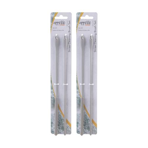 2x 2pc Appetito Silicone Straw Cleaning Brush Set 0.6mm & 0.8mm Light Grey