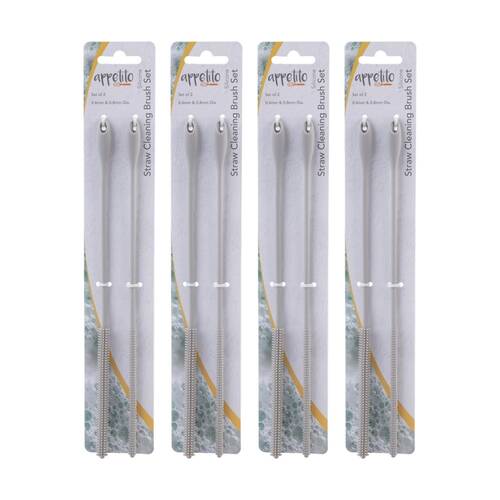 4x 2pc Appetito Silicone Straw Cleaning Brush Set 0.6mm & 0.8mm Light Grey