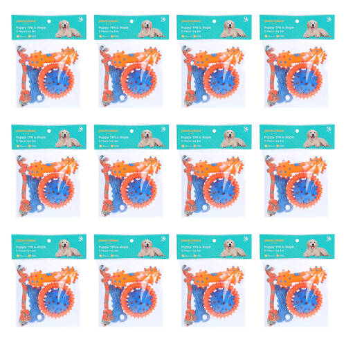 12x 5pc Paws And Claws Puppy Pack TPR Rope Toy Set Puppies/Small Dogs Multicoloured