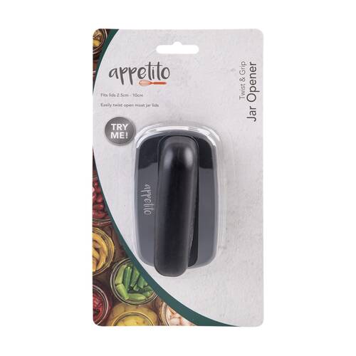 Appetito Twist & Grab Jar Opener Kitchen Tool Black Fits 2.5cm-10cm Lids