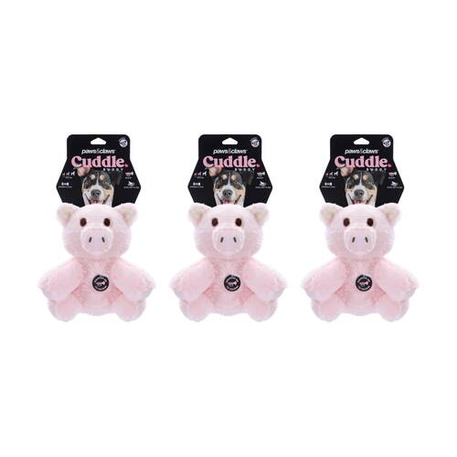 3x Paws And Claws Cuddle Buddy Animals 23cm Plush Squeaky Dog Pet Toy Assorted