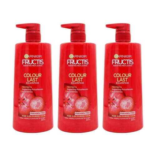 3PK Garnier Fructis Colour Last Vibrancy Protection Shampoo 850ml Acai Berry