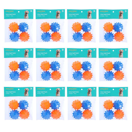 12x 4pc Paws And Claws Vinyl Ball Dog Pet Play Fetch Toy Set 7cm Assorted