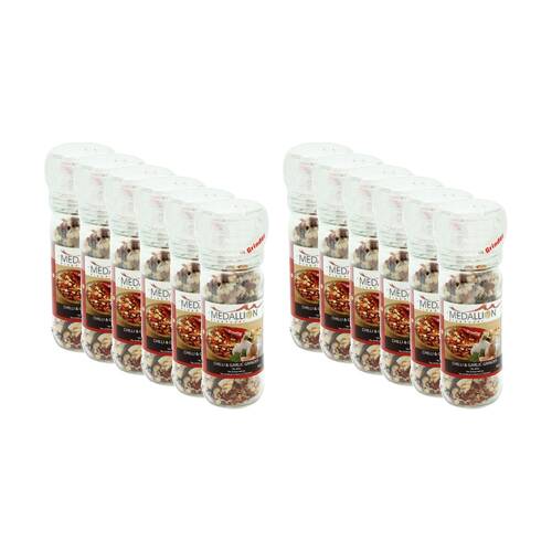 12PK Medallion Chilli & Garlic Flavoured Twist Grinder Cooking Condiment 65g