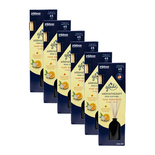 6PK Glade Reed Diffuser Aromatherapy Pure Happiness Orange & Neroli 80ml