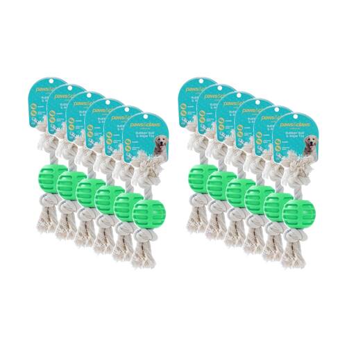 12x Paws And Claws TPR Ball & Rope Dog Pet Chew Toy 22x6x1.5cm Assorted