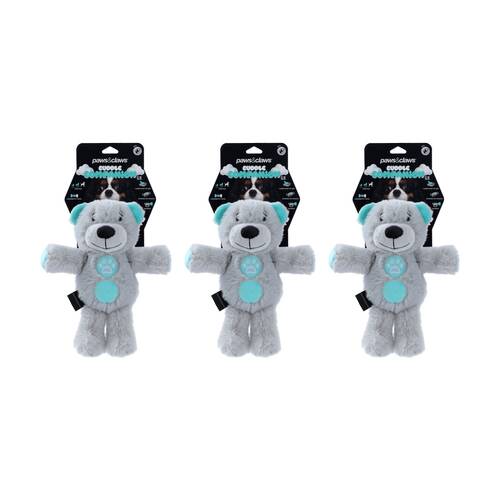 3x Paws And Claws Plush Companion Pet Dog Chew/Cuddle Squeaker Toy Assorted