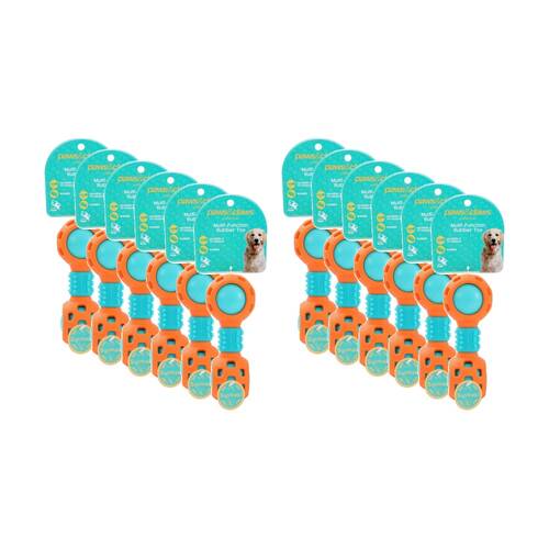 12x Paws And Claws Multi-Function Dumbell Pet Dog Chew Toy W/ Squeaky Ball Assorted