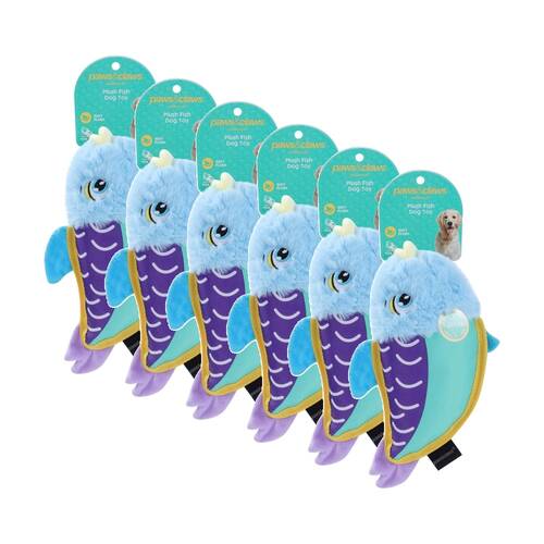 6x Paws And Claws Plush Fish Interactive Pet Dog Chew/Cuddle Squeaker Toy 25x13cm